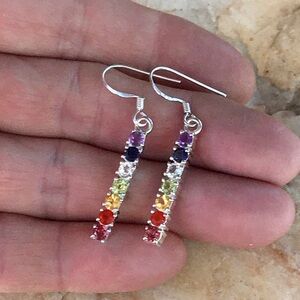 Genuine gemstone chakra 925 sterling silver earrings NWT
